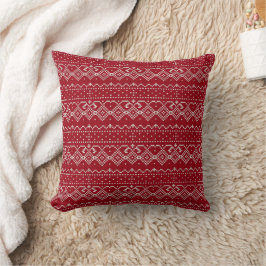 Almofada Padrão de Knit Escandinavo Vermelho Festivo e Bran