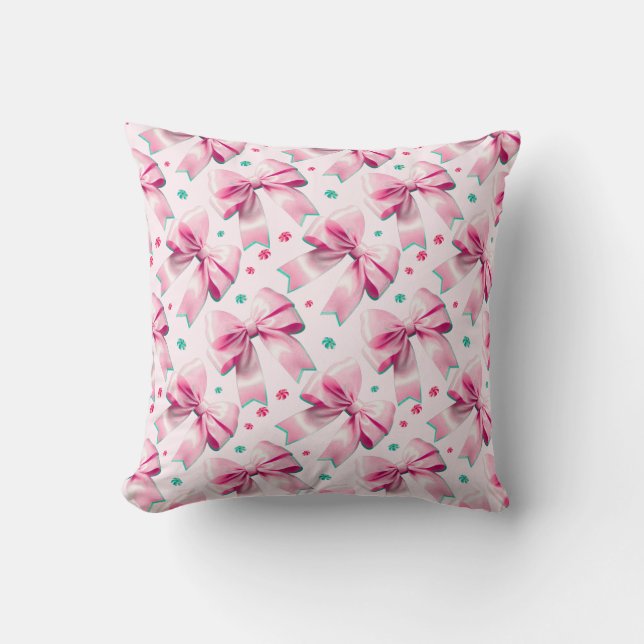 Almofada Padrão de Laço Coquete Rosa (Frente)