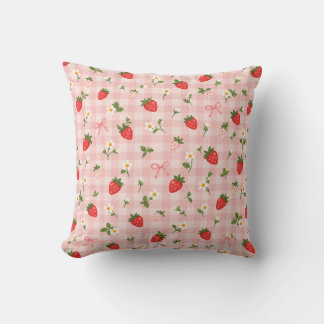Almofada Padrão de Laço de Morango com Xadrez Rosa