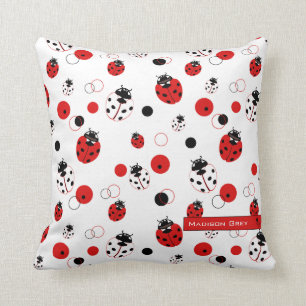 Almofada Padrão de Ladybug vermelho, preto e branco simple