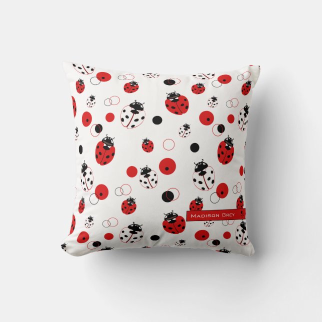 Almofada Padrão de Ladybug vermelho, preto e branco simples (Frente)