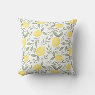 Almofada Padrão de Lemon Amarelo Brilhante e Folhas