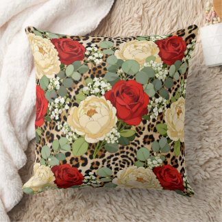 Almofada Padrão de Leopardo de Luxo & Rosa Vermelha