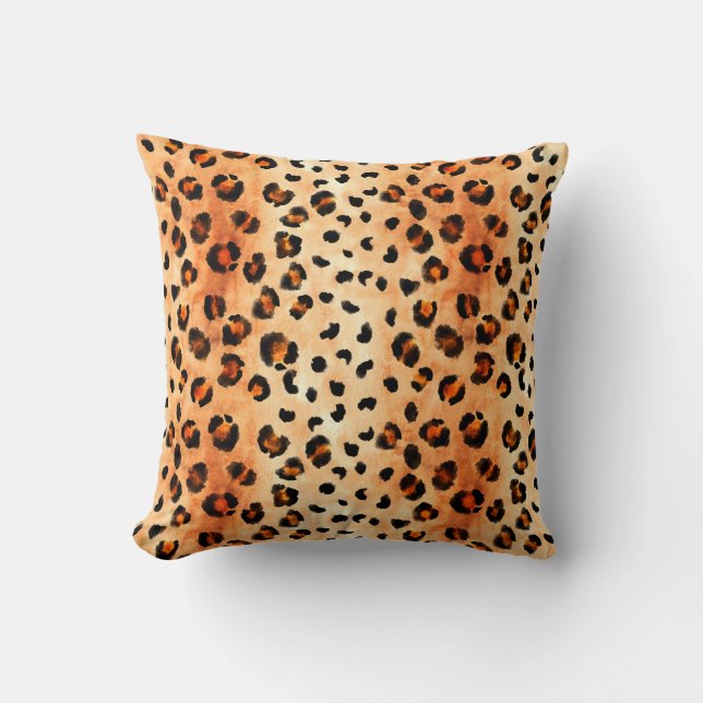 Almofada Padrão de leopardo desenhado à mão. Peles exóticas (Frente)