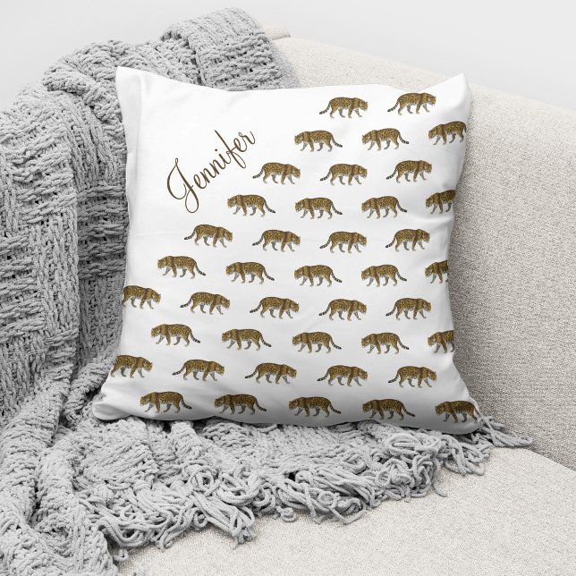 Almofada Padrão de leopardo vintage nome personalizado (Criador carregado)