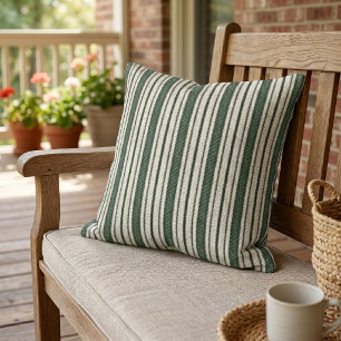 Almofada Padrão de Linen Stripes de fazendeiro Verde