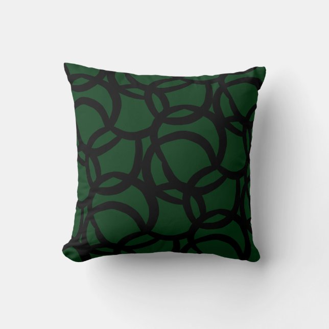 Almofada Padrão de linha abstrato preto e verde (Frente)