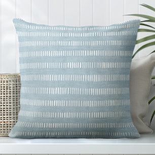Almofada Padrão de Linha Costeira Azul-Aqua e Branco