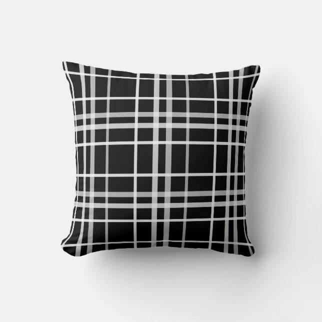 Almofada Padrão de Linhas Checkered Branco Preto (Frente)