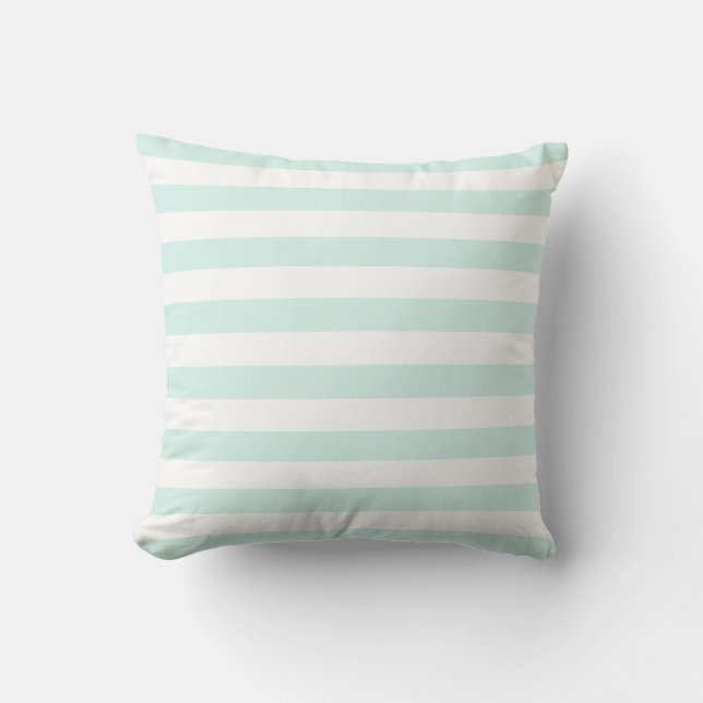 Almofada Padrão de Linhas Pastel Branco Suave e Verde Ciano (Frente)