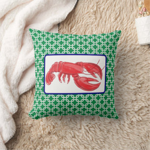 Almofada Padrão de Link Vermelho Preppy do Lagostim Verde B