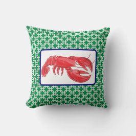 Almofada Padrão de Link Vermelho Preppy do Lagostim Verde B