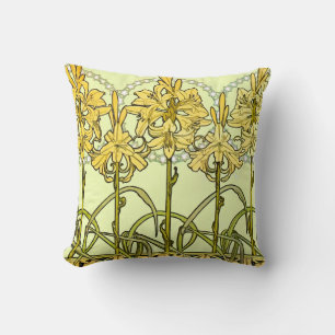 Almofada Padrão de Lírio Art Nouveau de Alphonse Mucha Anti