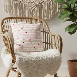 Almofada Padrão de Listra Floral em Aquarela Rosa