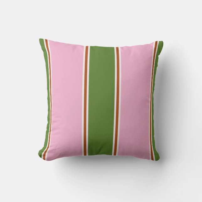 Almofada Padrão de Listra Verde Rosa Retro (Frente)