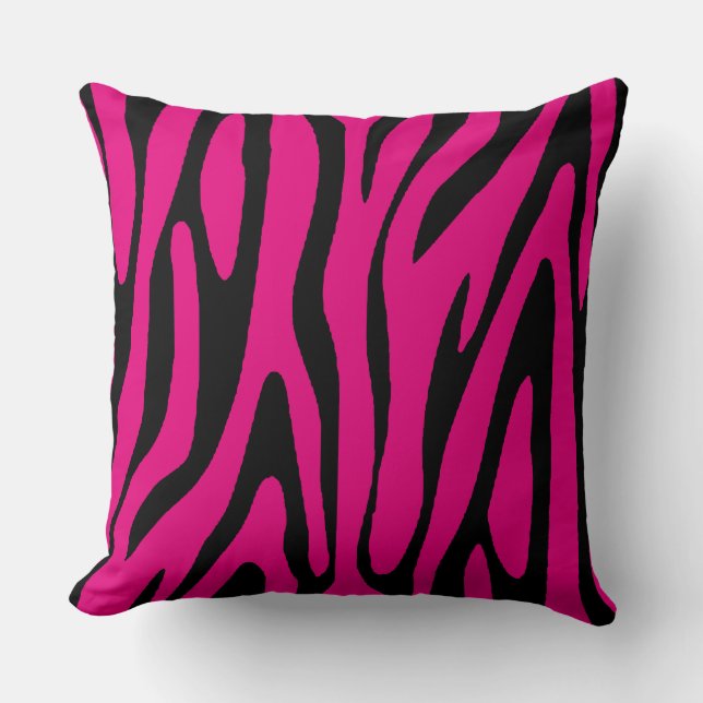 Almofada Padrão de Listras de Pele de Zebra Rosa e Preto In (Frente)