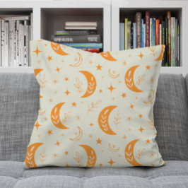 Almofada Padrão de lua e estrelas Boho laranja