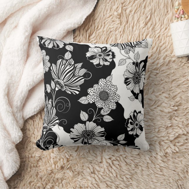 Almofada Padrão de Luxo Floral Monocromático Chic (4) (Cobertor)