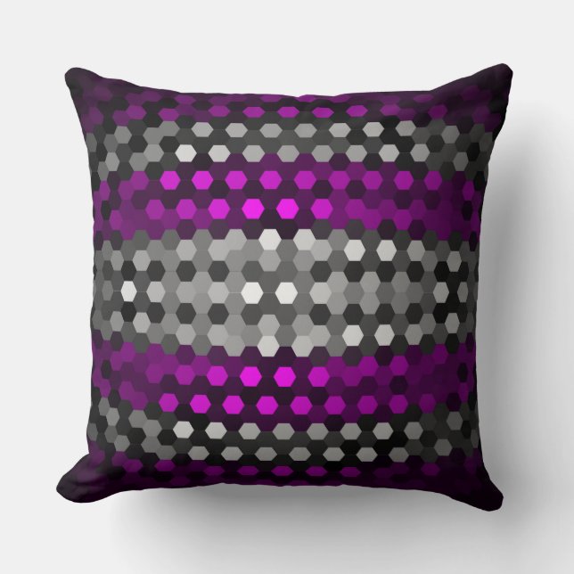 Almofada Padrão de Magenta e Hexágonos de Cinza (Frente)