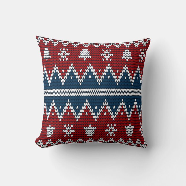 Almofada Padrão de malha vermelha azul (Frente)