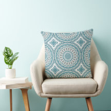 Padrão de Mandala Abstrato em Verde-Azul e Marfim