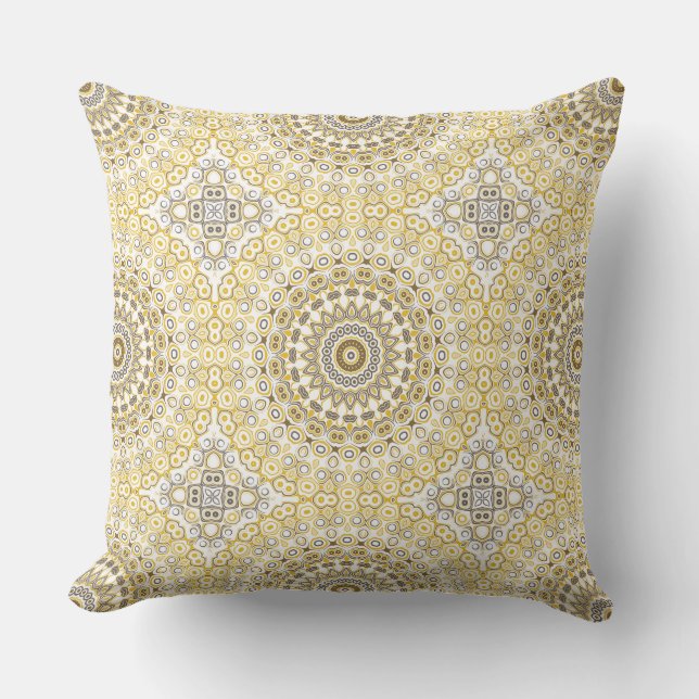 Almofada Padrão de Mandala Amarelo Dourado (Frente)