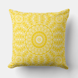 Almofada Padrão de Mandala Amarelo Dourado