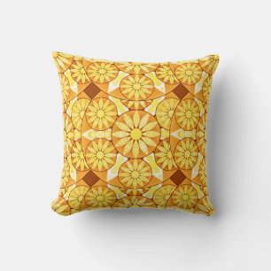 Almofada Padrão de mandala, amarelo, dourado e marrom