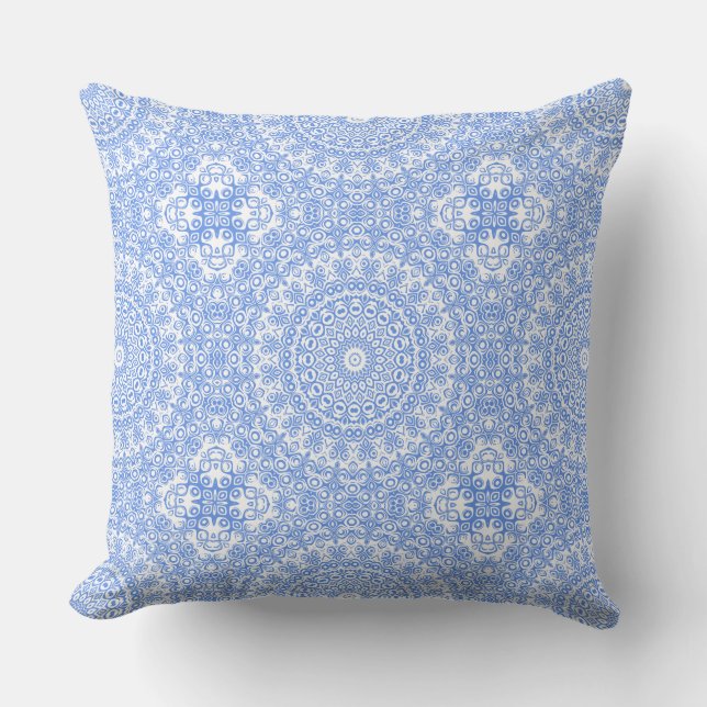 Almofada Padrão de Mandala Azul Centáurea (Frente)