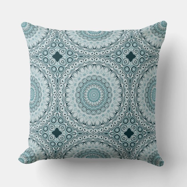 Almofada Padrão de Mandala Azul e Cinza Tempestuoso (Frente)