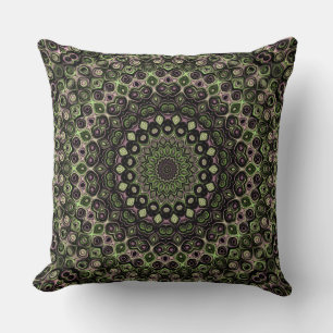 Almofada Padrão de Mandala Caleidoscópio Verde e Preto