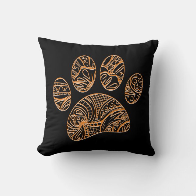 Almofada Padrão de Mandala com Pegada de Pata de Cachorro (Frente)