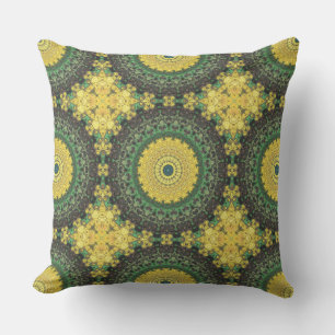 Almofada Padrão de Mandala em Caleidoscópio Amarelo e Verde