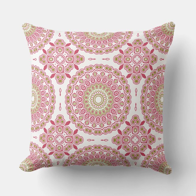 Almofada Padrão de Mandala em Fuchsia e Oliva (Frente)