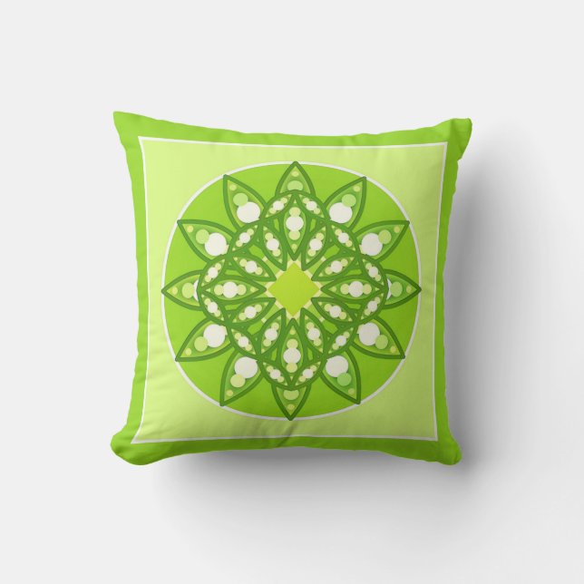 Almofada Padrão de Mandala em tons de verde limão (Frente)