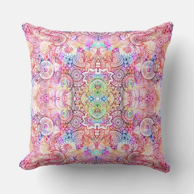Almofada Padrão de Mandala Floral Colorida (Frente)
