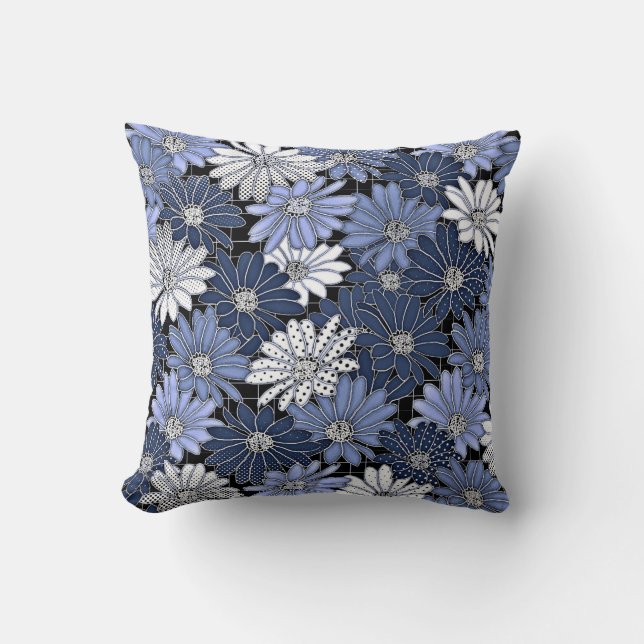 Almofada Padrão de Margarida Azul e Branco (Frente)