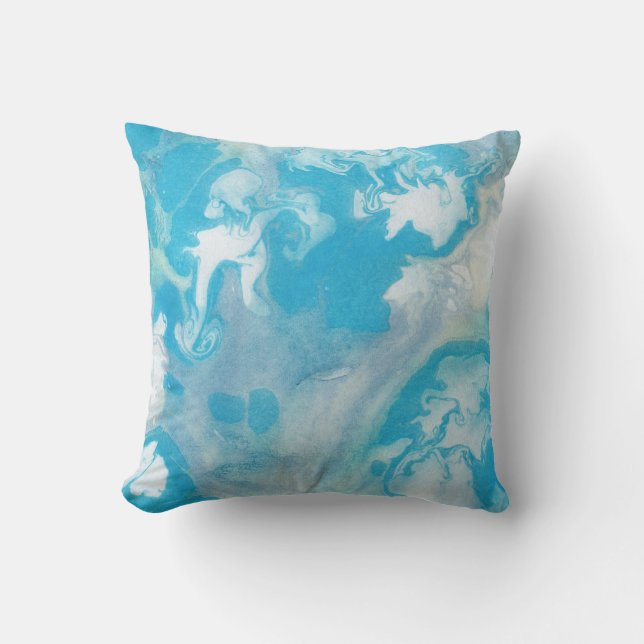 Almofada Padrão de Mármore Azul Branco e Cinza (Frente)