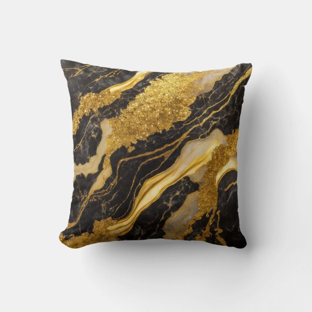 Almofada Padrão de mármore preto com Dourado (Frente)