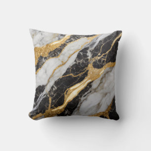 Almofada Padrão de mármore preto e branco com Dourado