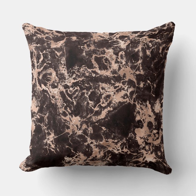 Almofada Padrão de Mármore Preto e Dourado Rosado Moderno (Frente)