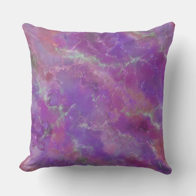 Almofada Padrão de Mármore Rosa, Roxo e Prata (Frente)