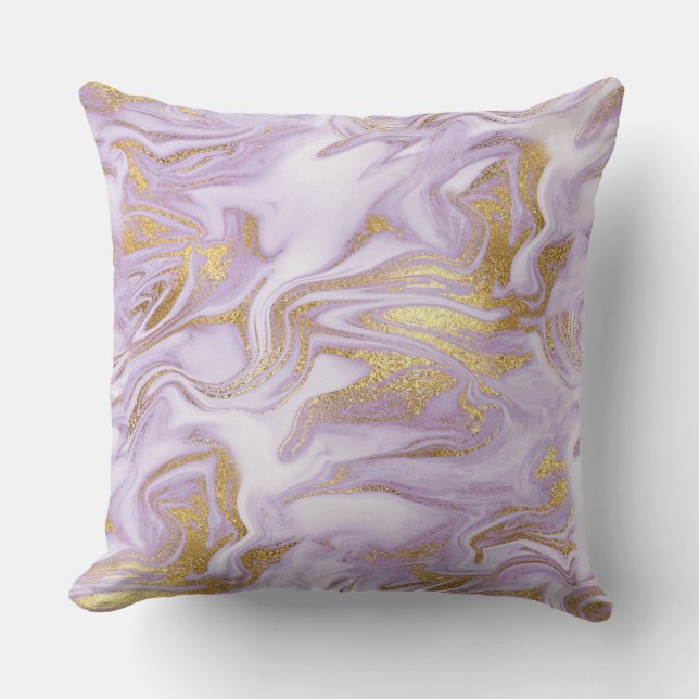 Almofada Padrão de Mármore Roxo Claro Moderno, Branco e Dou (Frente)