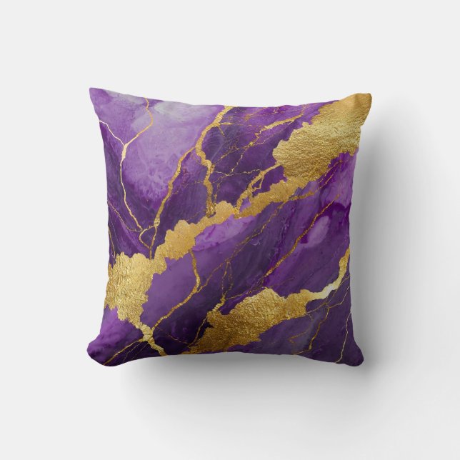 Almofada Padrão de Mármore Roxo com Dourado (Frente)