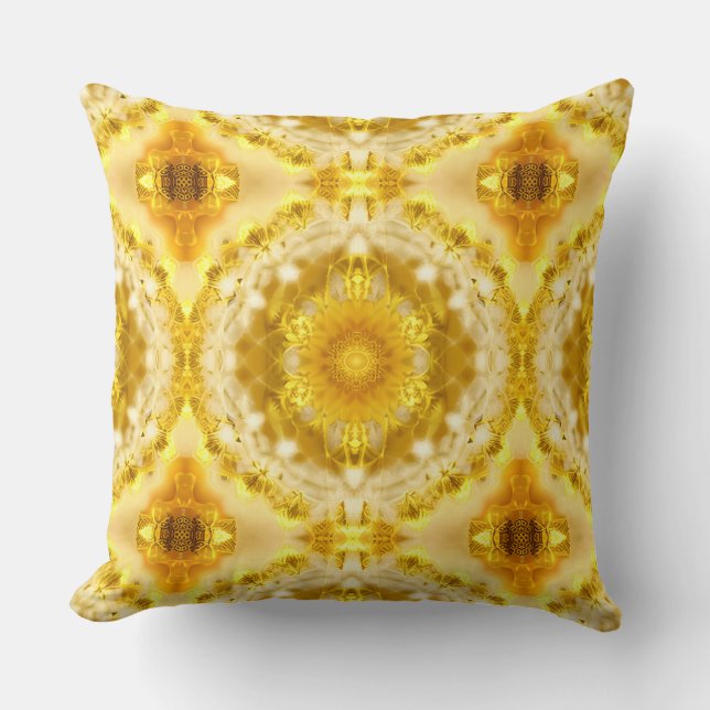 Almofada Padrão de Medalhão no Padrão de Batik Amarelo de M (Frente)