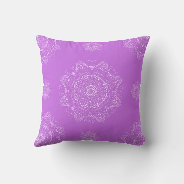 Almofada Padrão de Medallion da lavanda Mandala (Verso)