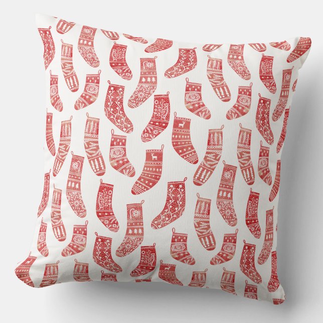 Almofada Padrão de Meias de Natal Norueguesas (Nordic Scandinavian stockings festive throw pillow)