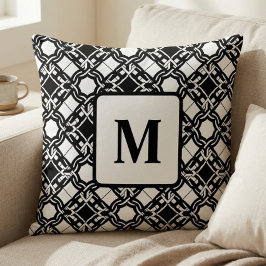 Almofada Padrão de Monograma Preto Preto Arte Deco
