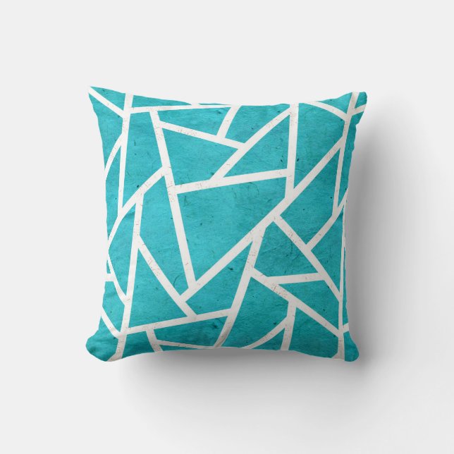 Almofada Padrão de mosaico azul-esverdeado e branco (Frente)