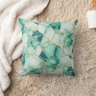 Almofada Padrão de Mosaico de Vidro do Mar em Aquarela Água